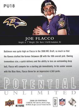 2008 Upper Deck - Potential Unlimited #PU18 Joe Flacco Back