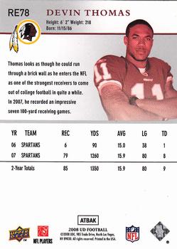 2008 Upper Deck Rookie Exclusives #RE78 Devin Thomas Back