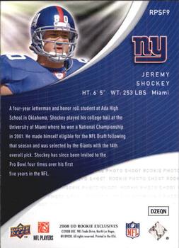 2008 Upper Deck Rookie Exclusives - Rookie Photo Shoot Flashbacks #RPSF9 Jeremy Shockey Back