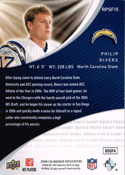 2008 Upper Deck Rookie Exclusives - Rookie Photo Shoot Flashbacks #RPSF15 Philip Rivers Back