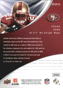 2008 Upper Deck Rookie Exclusives - Rookie Photo Shoot Flashbacks #RPSF23 Frank Gore Back