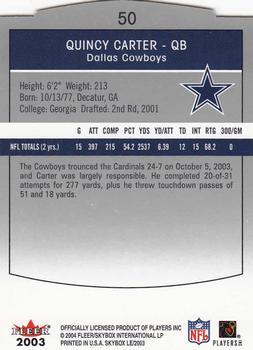 2003 SkyBox LE #50 Quincy Carter Back