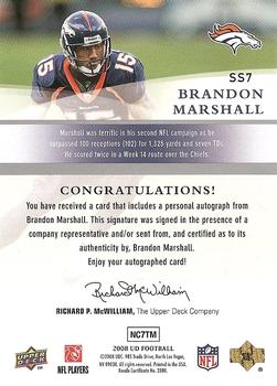 2008 Upper Deck - Signature Shots #SS7 Brandon Marshall Back