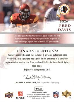 2008 Upper Deck - Signature Shots #SS26 Fred Davis Back