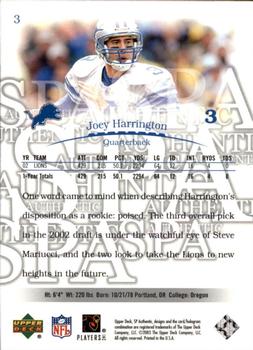 2003 SP Authentic #3 Joey Harrington Back