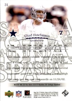 2003 SP Authentic #31 Chad Hutchinson Back