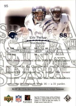 2003 SP Authentic #95 Eric Parker Back