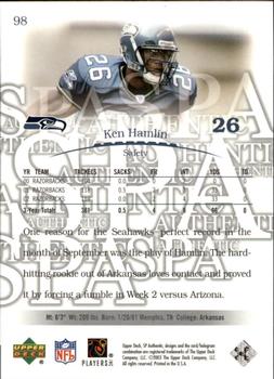 2003 SP Authentic #98 Ken Hamlin Back