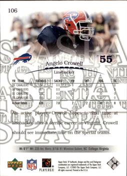 2003 SP Authentic #106 Angelo Crowell Back