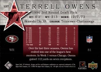 2003 SP Authentic #127 Terrell Owens Back