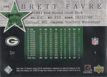 2003 SP Authentic #144 Brett Favre Back