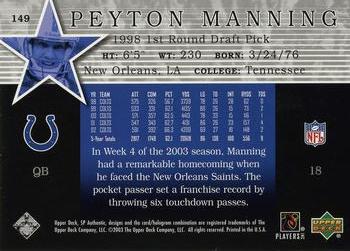 2003 SP Authentic #149 Peyton Manning Back
