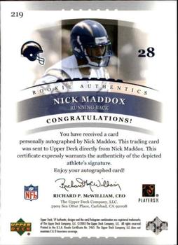 2003 SP Authentic #219 Nick Maddox Back