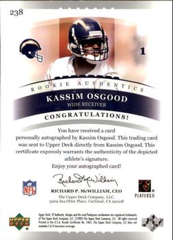 2003 SP Authentic #238 Kassim Osgood Back