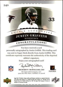 2003 SP Authentic #240 Justin Griffith Back