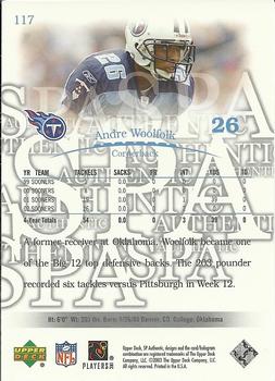2003 SP Authentic #117 Andre Woolfolk Back