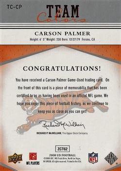 2008 Upper Deck - Team Colors #TC-CP Carson Palmer  Back