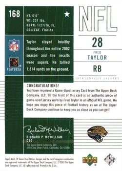 2003 SP Game Used #168 Fred Taylor Back