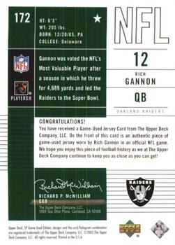 2003 SP Game Used #172 Rich Gannon Back