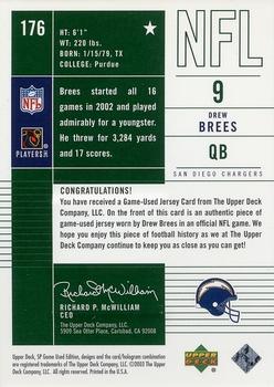 2003 SP Game Used #176 Drew Brees Back