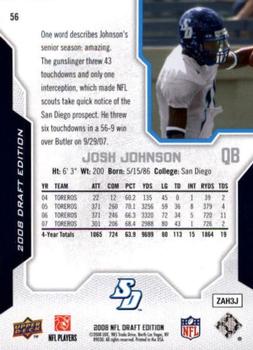2008 Upper Deck Draft Edition - Blue #56 Josh Johnson Back
