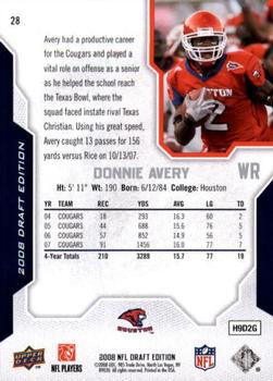 2008 Upper Deck Draft Edition - Red #28 Donnie Avery Back