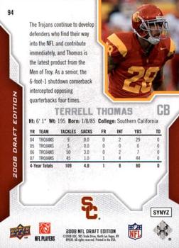 2008 Upper Deck Draft Edition - Red #94 Terrell Thomas Back
