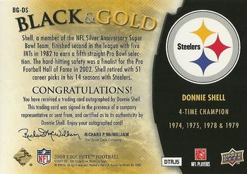 2008 Upper Deck Exquisite Collection - Black and Gold Steelers Champion Redemptions #BG-DS Donnie Shell Back