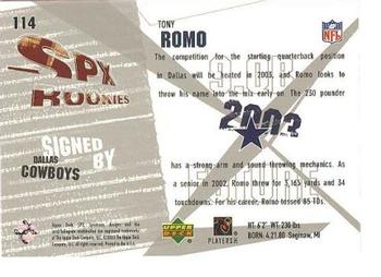 2003 SPx #114 Tony Romo Back