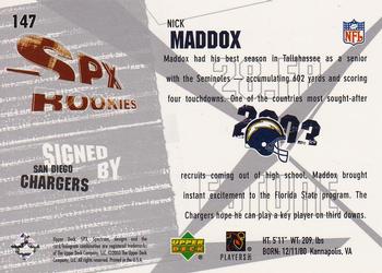 2003 SPx #147 Nick Maddox Back