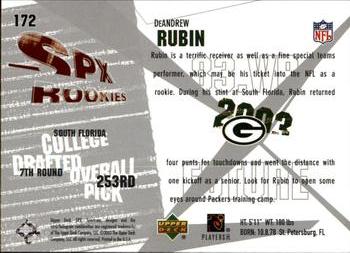 2003 SPx #172 DeAndrew Rubin Back
