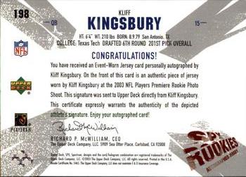 2003 SPx #198 Kliff Kingsbury Back