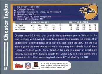 2003 Topps #63 Chester Taylor Back
