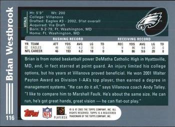 2003 Topps #116 Brian Westbrook Back