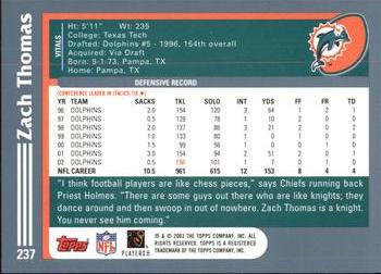 2003 Topps #237 Zach Thomas Back