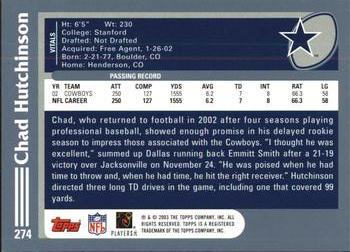 2003 Topps #274 Chad Hutchinson Back