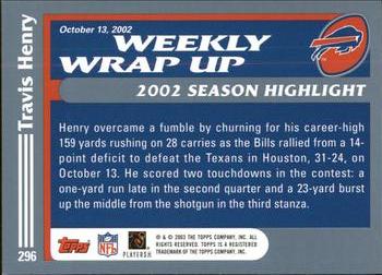 2003 Topps #296 Travis Henry Back