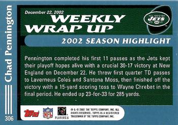 2003 Topps #306 Chad Pennington Back