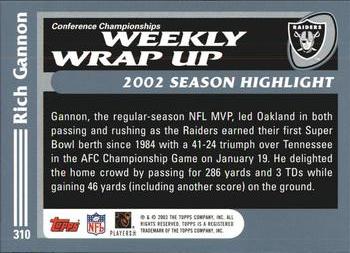 2003 Topps #310 Rich Gannon Back