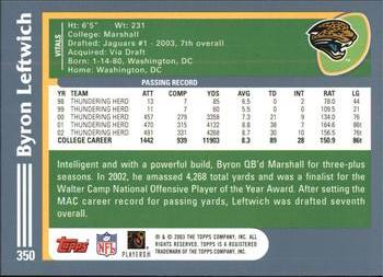 2003 Topps #350 Byron Leftwich Back
