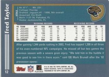 2003 Topps #12 Fred Taylor Back