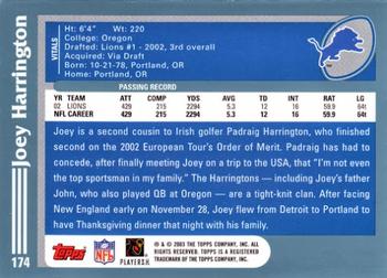 2003 Topps #174 Joey Harrington Back