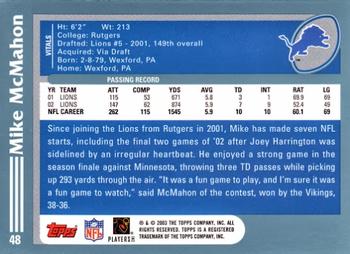 2003 Topps #48 Mike McMahon Back