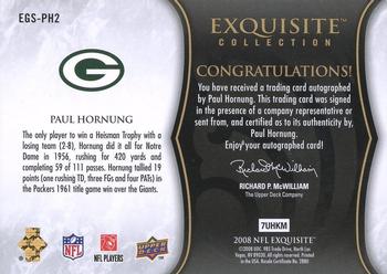 2008 Upper Deck Exquisite Collection - Legendary Signatures Gold Ink #EGS-PH2 Paul Hornung Back