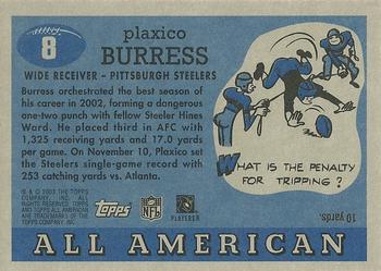 2003 Topps All American #8 Plaxico Burress Back