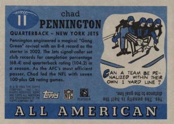 2003 Topps All American #11 Chad Pennington Back