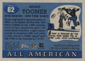 2003 Topps All American #62 Amani Toomer Back