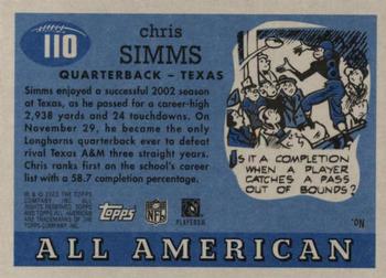2003 Topps All American #110 Chris Simms Back