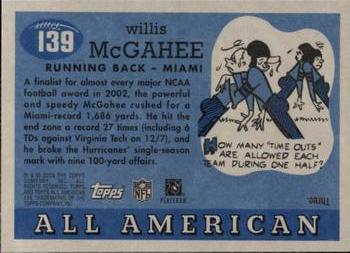2003 Topps All American #139 Willis McGahee Back