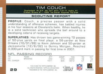 2003 Topps Draft Picks & Prospects #29 Tim Couch Back